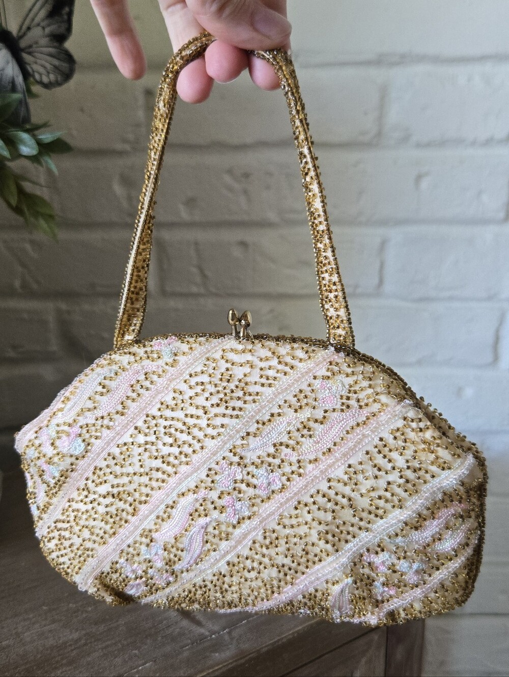 Vtg Dainty Beaded Floral Evening Bag, Made In Japan, Party, Bridal